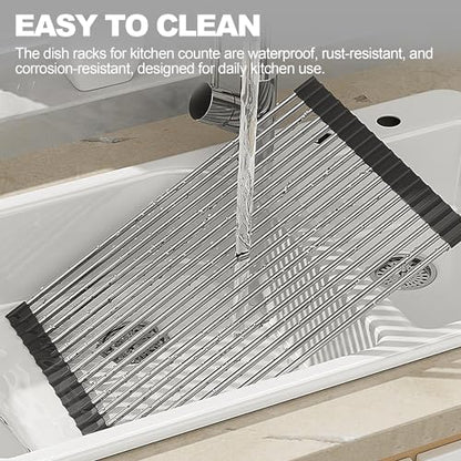 NEZUIBAN Dish Drying Rack with Roll Up and Over Sink for Kitchen,17.5"x15.7",Black - size: 17.5"x15.7"