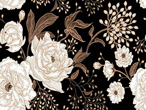 Reyhui Wall Mural Peonies and Roses Floral Vintage Wallpaper | 151"x105" Not Peel and Stick Seamless Gold White Flowers Wall Coverings for Living Room Bedroom Kids Room - color: MURAL-005, size: 151" x 105"
