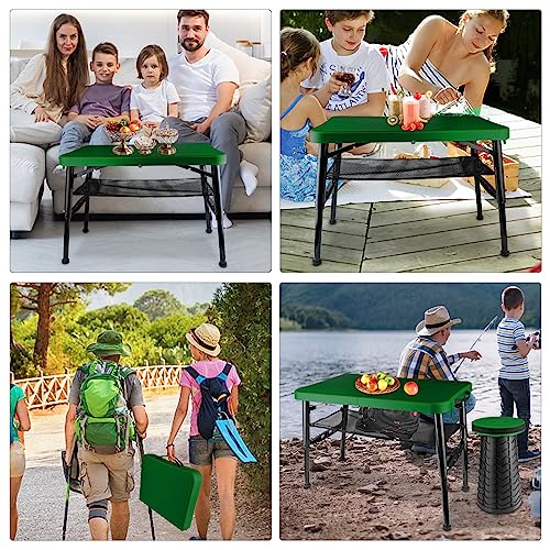 Small Folding Table and Stool, Portable, Adjustable Height, Camping & Picnic Table, 4 Foot, Lightweight - color: Green