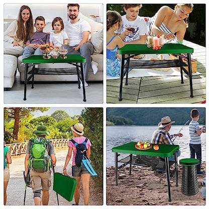 Small Folding Table and Stool, Portable, Adjustable Height, Camping & Picnic Table, 4 Foot, Lightweight - color: Green