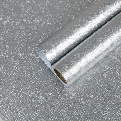 CHIHUT Silver Textured Swirling Wave Peel and Stick Backsplash Wallpaper Waterproof Oil Proof Metallic Aluminum Foil Self Adhesive Contact Paper 12"x100" for Kitchen Countertop Vinyl Wrap - color: Silver