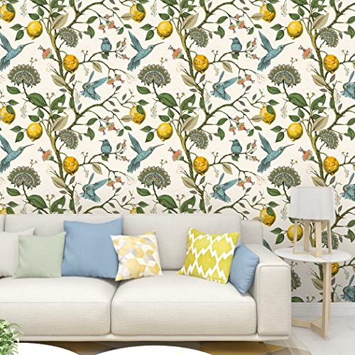 Blue Bird Self Adhesive Wallpaper Fresh Lemon Tree Peel and Stick Wallpaper Removable Waterproof Prepasted Contact Paper Wall Mural 17.7in x 9.8ft (Pack of 2) - size: 17.7" x 118" (Pack of 2)