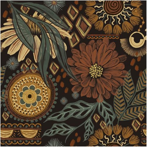 Peel and Stick Wallpaper Vintage Dark Floral Wallpaper | Renter Friendly Removable Bathroom Wallpapers Textured Boho Contact Paper for Kitchen Cabinet, 17.5 x 118 in - color: Brown, size: 17.5" x 118"