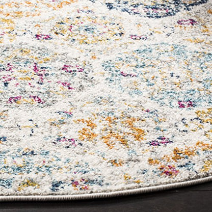 SAFAVIEH Madison Collection Area Rug - 3' Round, Cream & Multi, Boho Chic Distressed Design, Non-Shedding & Easy Care, Ideal for High Traffic Areas in Living Room, Bedroom (MAD611B) - color: Cream/Multi, size: 3' (Round)