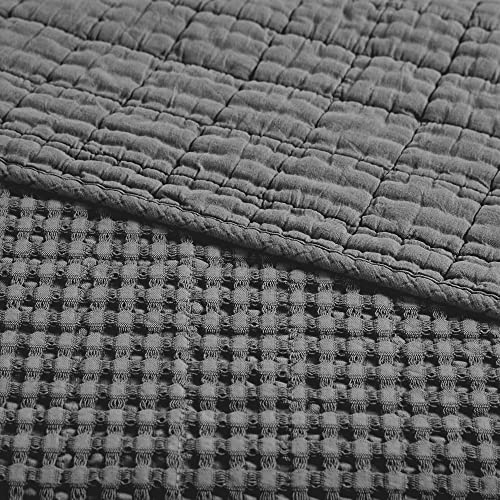 Levtex Home Mills Waffle Twin Bedspread Set (84x104in) with 1 Pillow Sham (26x20in) - Charcoal - 100% Cotton Twin Size Bedspread Set - Lightweight, Soft, Pre-Washed - color: Charcoal, size: Twin Bedspread