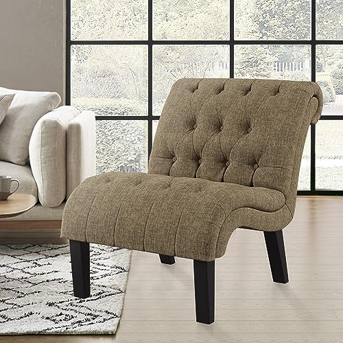 Accent Chairs Set of 2 Modern Armless Living Room Bedroom Side Chairs Button Tufted Upholstered Leisure Chair with Wood Legs - color: Khaki, size: 2 Chairs