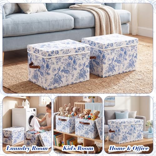 2 Pack Large Storage Bins, Lidded, 14x10x9.5 Inch, Blue - size: 14x10x9.5 Inch, style: Lidded
