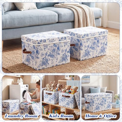 2 Pack Large Storage Bins, Lidded, 14x10x9.5 Inch, Blue - size: 14x10x9.5 Inch, style: Lidded