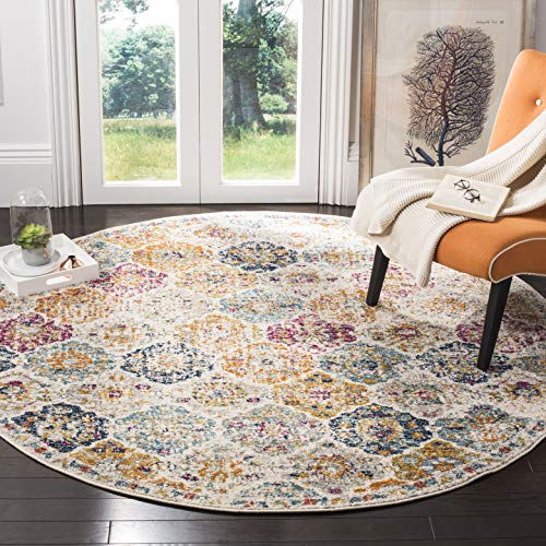 SAFAVIEH Madison Collection Area Rug - 3' Round, Cream & Multi, Boho Chic Distressed Design, Non-Shedding & Easy Care, Ideal for High Traffic Areas in Living Room, Bedroom (MAD611B) - color: Cream/Multi, size: 3' (Round)