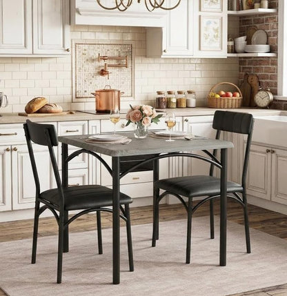 GarveeLife 3-Piece Dining Table Set for 2, Square Kitchen Table & Chairs | Upholstered, Space-Saving Square Kitchen Table Set, Compact Dining Room Furniture for Apartment, Studio - color: Grey