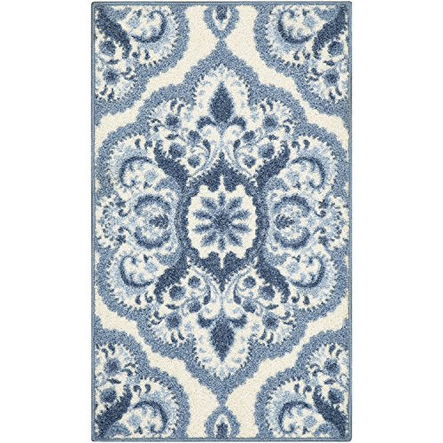 Maples Rugs Vivian Medallion Area Rug – Made in USA – Washable, Non-Slip Indoor Carpet for Kitchen, Entryway, and Living Room, 1'8 x 2'10, Blue/White - color: Blue/White, size: 1'8" x 2'10" (Rectangular)