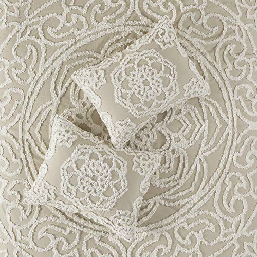 Madison Park Laetitia Lightweight 100% Cotton Quilt Set, Breathable Chenille Tufted, Shabby Chic Boho Medallion Design, Sham, Floral Taupe w/ Tassels, Full/Queen-2 Piece | Lightweight Bedding Set, Shabby Chic, Boho, Medallion, Floral, Machine Washable, Ea
