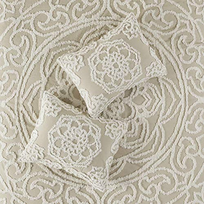 Madison Park Laetitia Lightweight 100% Cotton Quilt Set, Breathable Chenille Tufted, Shabby Chic Boho Medallion Design, Sham, Floral Taupe w/ Tassels, Full/Queen-2 Piece | Lightweight Bedding Set, Shabby Chic, Boho, Medallion, Floral, Machine Washable, Ea