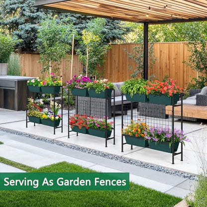 Vertical Raised Garden Beds 32.4" Tall Planter Raised Beds Boxes Patio Herb Garden Planter Outdoor with Metal Fences Legs for Small Climbing Plant Gardening Vegetables Patio Balcony Porch, Green - color: Green