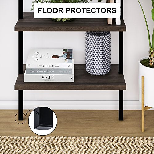 Nathan James Theo 5-Shelf Wood Modern Bookcase, Open Wall Mount Ladder Bookshelf with Industrial Metal Frame, Dark Brown Nutmeg/Black - color: Theo Nutmeg/Black, size: Set of 1
