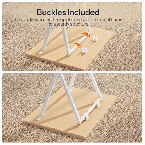 HOOBRO Folding TV Tray Tables, Set of 2 Side Table for Small Space, Industrial Snack Tables for Eating at Couch, Stable Metal Frame, Easy Assembly, Space Saving, Natural and White WN25BZ01 - color: Natural + White