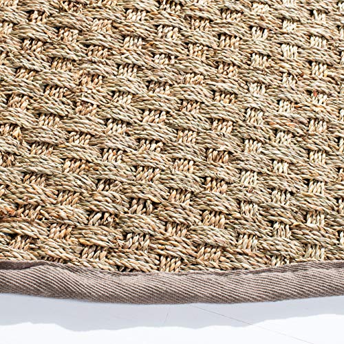 SAFAVIEH Area Rug 3' Round - Natural Fiber Collection - Natural & Grey, Seagrass, Basketweave Pattern with Border (NF114P) - color: Natural/Grey, size: 3' (Round)