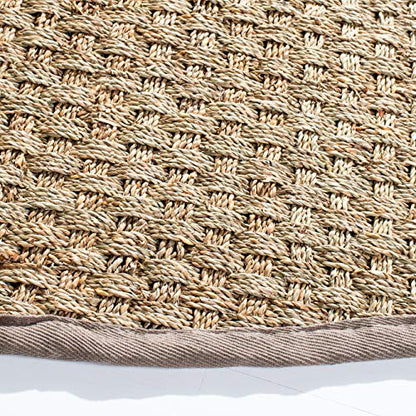 SAFAVIEH Area Rug 5' Round - Natural Fiber Collection - Natural & Grey, Seagrass, Basketweave Pattern with Border (NF114P) - color: Natural/Grey, size: 5' (Round)