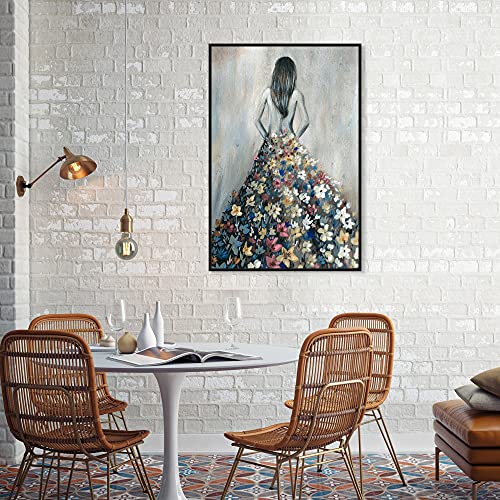Oliver Gal Girl with Flower Thoughts Canvas Print Wall Art for Living Room, Bedroom, and Bathroom, 24" x 36", Black Floater Frame - color: Black Floater Frame, size: 36"L x 24"W