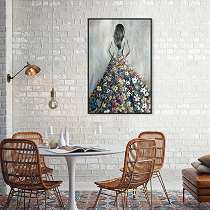Oliver Gal Girl with Flower Thoughts Canvas Print Wall Art for Living Room, Bedroom, and Bathroom, 24" x 36", Black Floater Frame - color: Black Floater Frame, size: 36"L x 24"W
