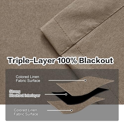 90 Inches Blackout Pinch Pleated Curtains Brown Linen Extra Wide Double Pleated Drapes for Traverse Rods Thermal Insulated Curtains Easy Hanging 72" W x 90" L 1 Panel - color: Brown, size: 72"W x 90"L (Pack of 1)