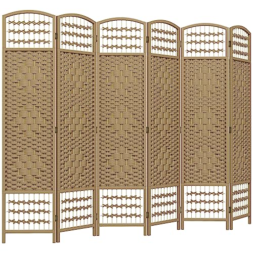HOMCOM 6 Panel Room Divider, Folding Privacy Screen, 5.6', Natural | Room Separator, Wave Fiber Freestanding Partition Wall Divider - color: Natural, size: 6 Panel