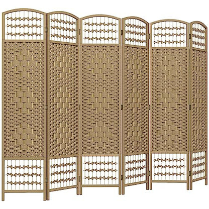 HOMCOM 6 Panel Room Divider, Folding Privacy Screen, 5.6', Natural | Room Separator, Wave Fiber Freestanding Partition Wall Divider - color: Natural, size: 6 Panel