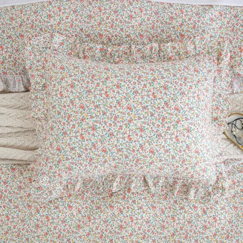 DAUAOTO Full Size Ruffle Duvet Cover Set, 100% Cotton, Kids Teen Girls Duvet Cover 82"X86" + 2 Shams, Ditsy Floral Pattern Pink - color: Pattern 10#, size: 82"x86" Full Cover + 2 Shams