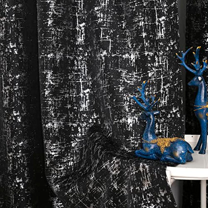 Taisier Home Silver Foil Print Linen Textured Curtains Geometric Dots Pattern Design Curtains for Nursery Toy Room Thermal Insulated Window Treatment 2 Panels 45" L,Black and Silver Drapes Print - color: Black/Silver, size: 52"W x 45"L (Pack of 2)