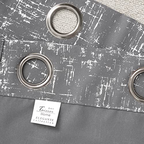Taisier Home Silver Foil Print Linen Textured Curtains Geometric Dots Pattern Design Curtains for Nursery Toy Room Thermal Insulated Window Treatment 2 Panels 45" L,Soft Grey and Silver Drapes Print - color: Soft Grey/Silver, size: 52"W x 45"L (Pack of 2)
