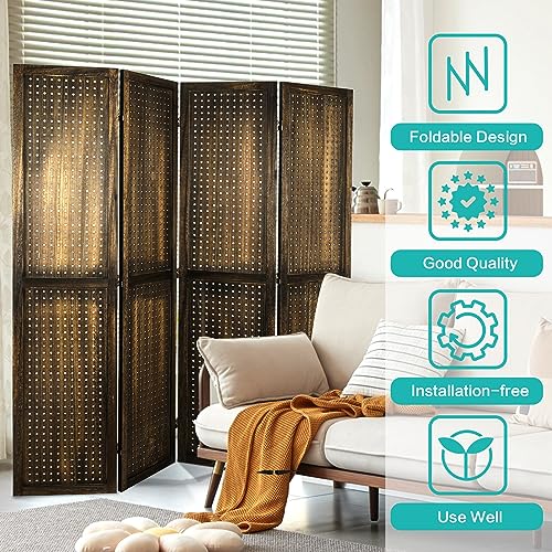 4 Panel Pegboard Room Divider | Folding Freestanding Display Screen, Privacy Partition for Retail, Craft Shows, Home Office, and Exhibition Use Dark Brown - color: Dark Brown-4 Panel, size: 4 Panel