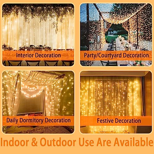Eueasy 300 LED Curtain Lights, 9.8ft x Fairy Lights with 8 Modes, String Hanging Remote Control, Perfect for Indoor/Outdoor Christmas, Wedding, Party Wall Decorations (Warm White) (BG-CL3M3-306L01)