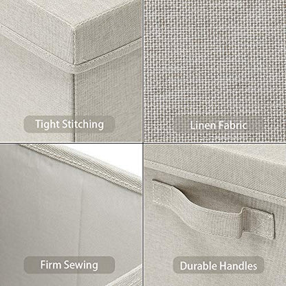 HOONEX Foldable Storage Bins with Lids, 2 Pack, Storage Boxes with Carrying Handles and Sturdy Heavy Cardboard, 16.5" L x 11.8" W x 7.5" H for Shoes, Books, Clothes, Beige - color: Beige