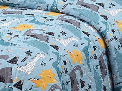 Kids Zone Collection Bedspread Set Kids/Teens Dinosaur Bedding Set, Blue and Yellow Prehistoric Theme Twin New # Dino Aqua - color: Dino Aqua, Dinosaur, Palm Trees, size: Twin