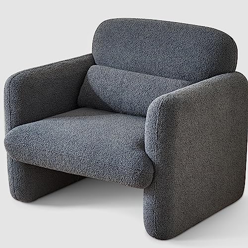Modern Accent Single Sofa Chair with Arms, Lamb Fabric Upholstered Comfy Reading Arm Chair for Bedroom, Living Room-Beige - color: Dark Gray, size: 30.31"D x 33.86"W x 31.5"H