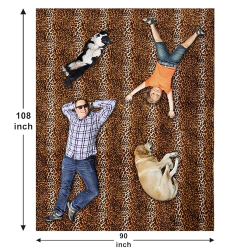 Bnuitland Leopard Print Flannel Blanket, Large Size 108x90 Inches for Bed Couch Travel, 300 GSM Double Sided Cheetah Print Super Soft Fuzzy Fluffy Fleece Blanket for Adults - color: Leopard Brown, size: California King