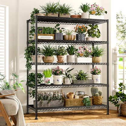 REIBII 5-Tier Storage Shelves, Space Saving&1000LBS Heavy Duty for Garage | Powder Coated Waterproof, Tool-Free, 45.8" W Freestanding Shelving, Rust-resistant Storage Shelves, Anti-Tipping, Adjustable - size: 5 Tier, 45.8" W x 71" H x 17.2" D
