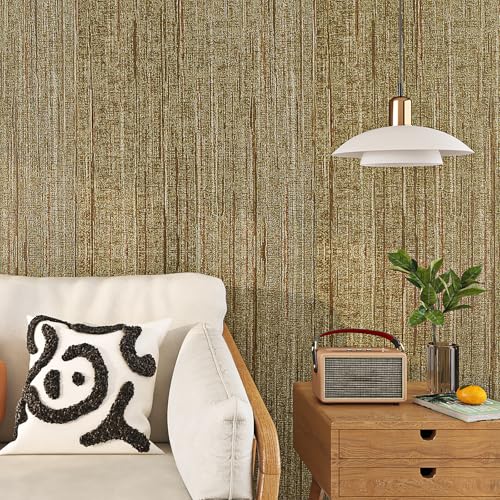 Livelynine Gold Grasscloth Peel and Stick Wallpaper Textured Accent Wall Paper for Bedroom Bathroom Living Room Renter Friendly Kitchen Vinyl Wrap for Cabinets Dark Brown Gold Contact Paper Waterproof - size: 15.8" x 78.8"