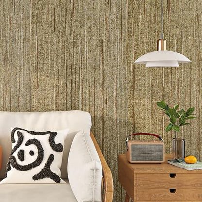 Livelynine Gold Grasscloth Peel and Stick Wallpaper Textured Accent Wall Paper for Bedroom Bathroom Living Room Renter Friendly Kitchen Vinyl Wrap for Cabinets Dark Brown Gold Contact Paper Waterproof - size: 15.8" x 78.8"