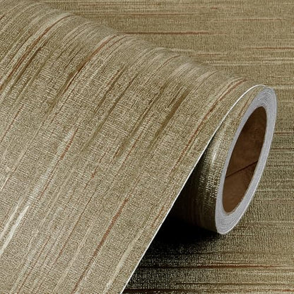 Livelynine Gold Grasscloth Peel and Stick Wallpaper Textured Accent Wall Paper for Bedroom Bathroom Living Room Renter Friendly Kitchen Vinyl Wrap for Cabinets Dark Brown Gold Contact Paper Waterproof - size: 15.8" x 78.8"