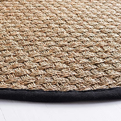 Safavieh Area Rug 3' Round - Natural Fiber Collection - Natural & Black, Seagrass, Basketweave Pattern with Border (NF114C) - color: Natural/Black, size: 3' (Round)
