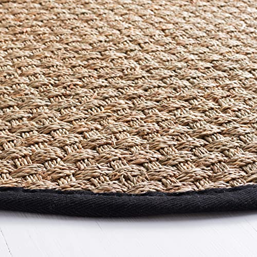 SAFAVIEH Area Rug 6' Round - Natural Fiber Collection - Natural & Black, Seagrass, Basketweave Pattern with Border (NF114C) - color: Natural/Black, size: 6' (Round)