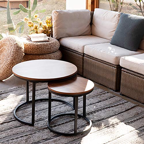 aboxoo Coffee Table Nesting Side Round Set of 2 End Table Top Sturdy Metal Frame Desk Centerpiece Living Room Bedroom Apartment Modern Industrial Simple Nightstand - color: Black Brown