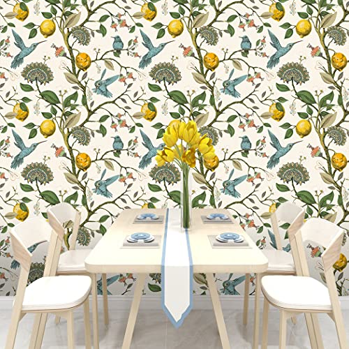 Blue Bird Self Adhesive Wallpaper Fresh Lemon Tree Peel and Stick Wallpaper Removable Waterproof Prepasted Contact Paper Wall Mural 17.7in x 9.8ft (Pack of 2) - size: 17.7" x 118" (Pack of 2)