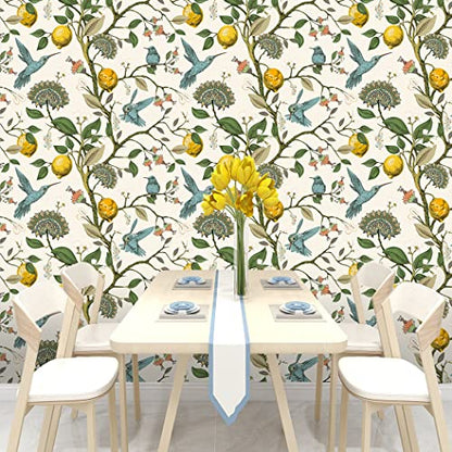Blue Bird Self Adhesive Wallpaper Fresh Lemon Tree Peel and Stick Wallpaper Removable Waterproof Prepasted Contact Paper Wall Mural 17.7in x 9.8ft (Pack of 2) - size: 17.7" x 118" (Pack of 2)