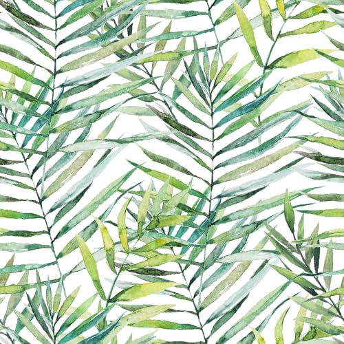Tropical Watercolor Green Leaf Plants Peel and Stick | self adhesive Wallpaper - 96''x32'' - color: X10, size: 32" x 96"