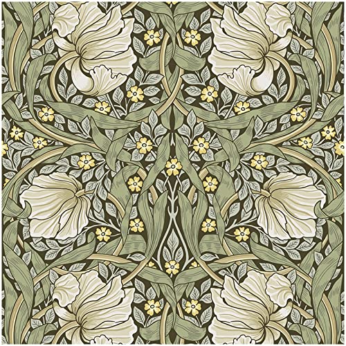 HAOKHOME William Morris Wallpaper Vintage Wall Paper Sage Green Removable | Textured Renter Friendly Stick On Wall Paper Yellow Retro Floral Mural Bathroom Bedroom Nursery Contact Paper 17.3in x 9.8ft - color: Sage Green/Yellow, size: S: 17.3in x 9.8ft