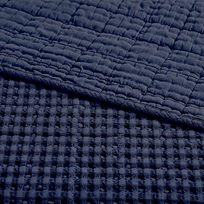 Levtex Home Mills Waffle Twin Bedspread Set (84x104in) with 1 Pillow Sham (26x20in) - Navy - 100% Cotton Twin Size Bedspread Set - Lightweight, Soft, Pre-Washed - color: Navy, size: Twin Bedspread