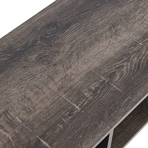 Household Essentials Jamestown TV Stand Coffee Table with Rectangular Storage Compartments Ashwood Rustic Wood Grain and Black Metal - color: Taupe