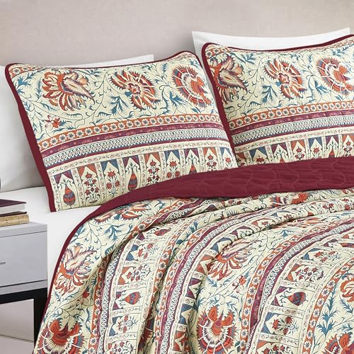 ESCA Queen Size Quilt Set 3-Piece Floral Purple Bedspread Set - color: 17 Yanna, size: Queen